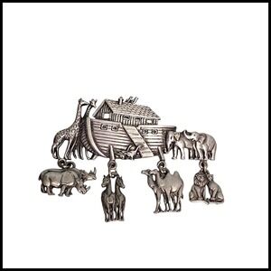 JJ Noah's Ark‎ Brooch Pin Animals Giraffe Elephant Rhino Camel Lion Vintage